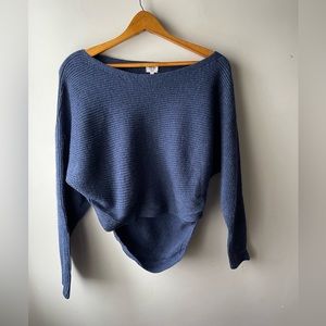 Aritzia Wilfred 100% merino wool cropped blue ribbed sweater small